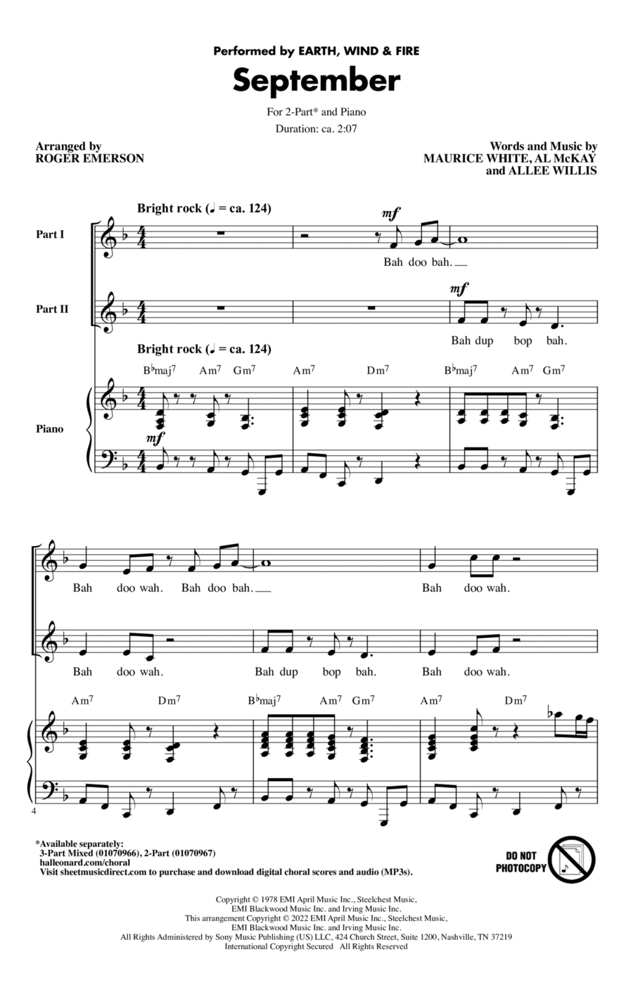 September (arr. Roger Emerson) 2-Part scores gallery preview page 1