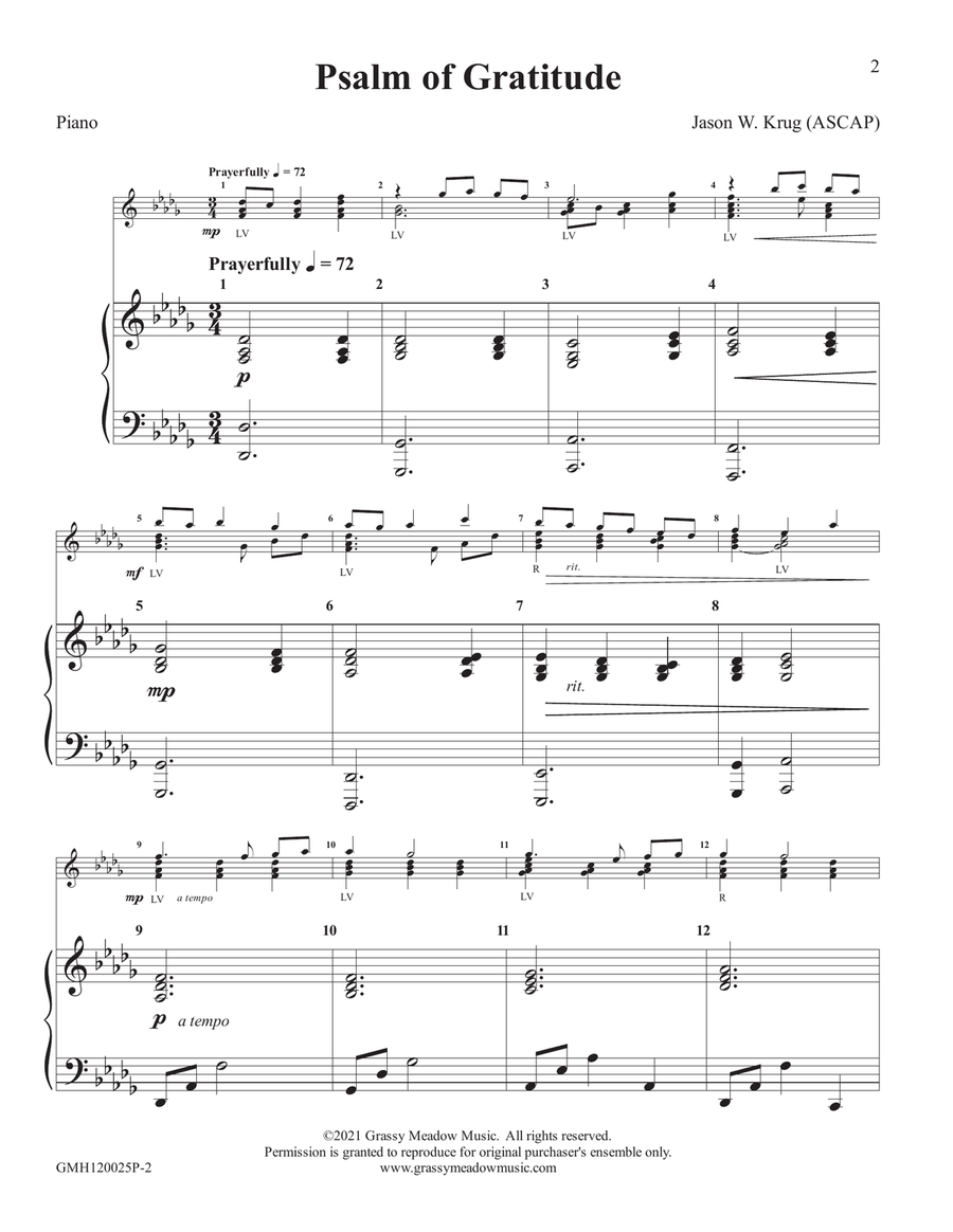 Psalm of Gratitude (piano accompaniment for 12 handbell version) Handbell Choir scores gallery preview page 2
