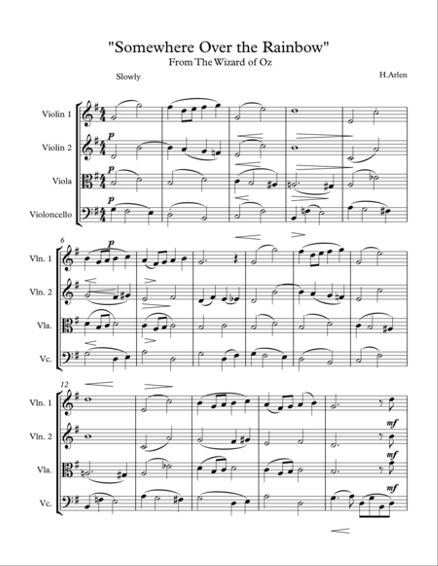 Over The Rainbow (from The Wizard Of Oz) String Quartet scores gallery preview page 1