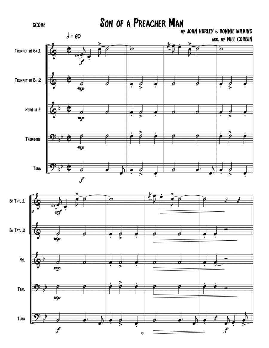 Son-Of-A-Preacher Man Brass Quintet scores gallery preview page 1
