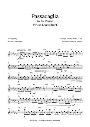 Passacaglia - Easy Violin Lead Sheet in Abm Minor (Johan Halvorsen's Version)