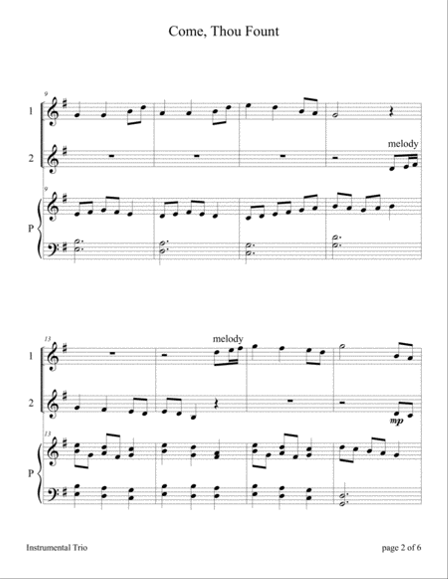 Come, Thou Fount of Every Blessing (Easy Violin Duet with Piano Accompaniment) String Duet scores gallery preview page 5