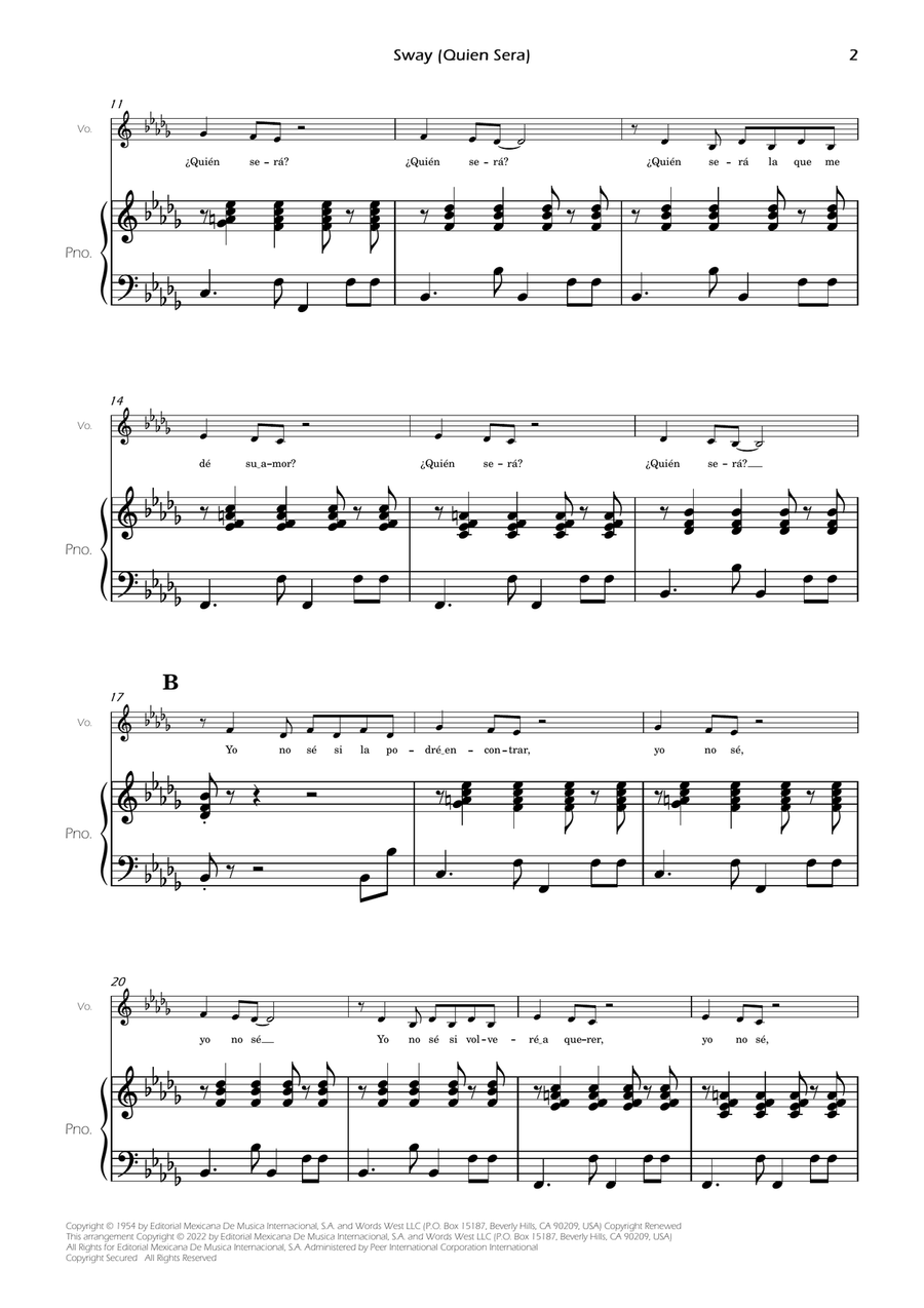 Sway (quien Sera) Sway (quien Sera) Piano, Vocal scores gallery preview page 4