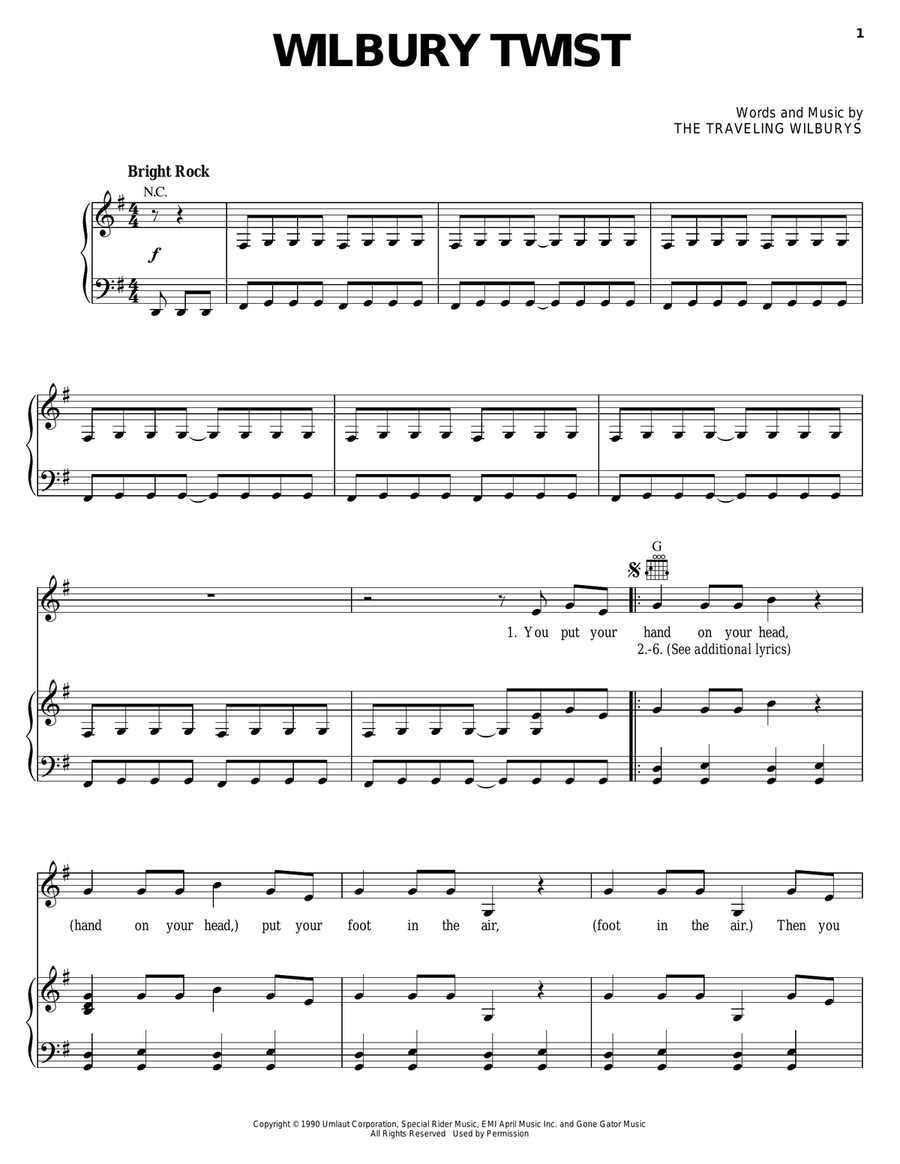 Wilbury Twist Piano, Vocal, Guitar scores gallery preview page 1