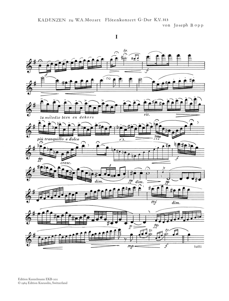 Cadenzas for Mozart's flute concertos KV 313/314 Flute scores gallery preview page 1