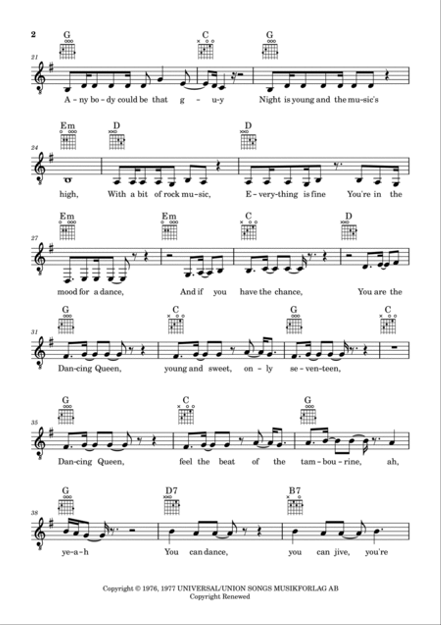 Dancing Queen Piano, Vocal, Guitar scores gallery preview page 2