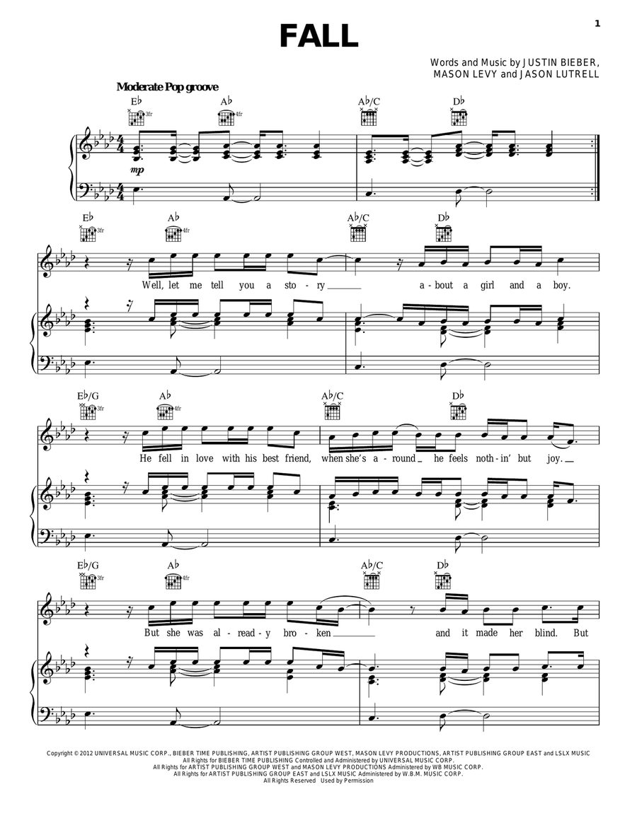 Fall Fall Piano, Vocal, Guitar scores gallery preview page 1
