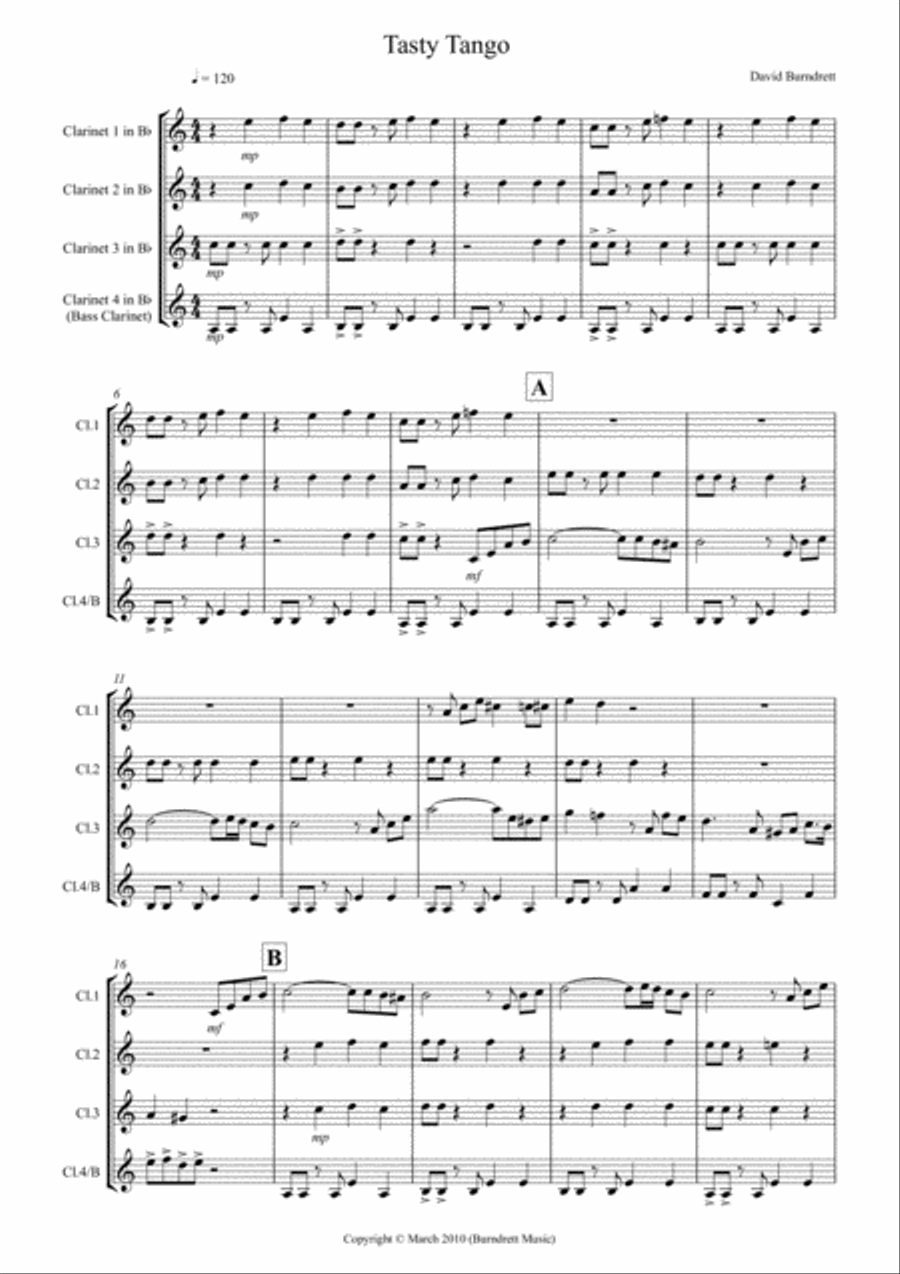 Tasty Tango for Clarinet Quartet Clarinet Quartet scores gallery preview page 1