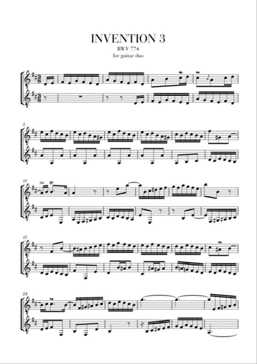 Invention 3 for guitar duet BWV 774 Classical Guitar scores gallery preview page 1