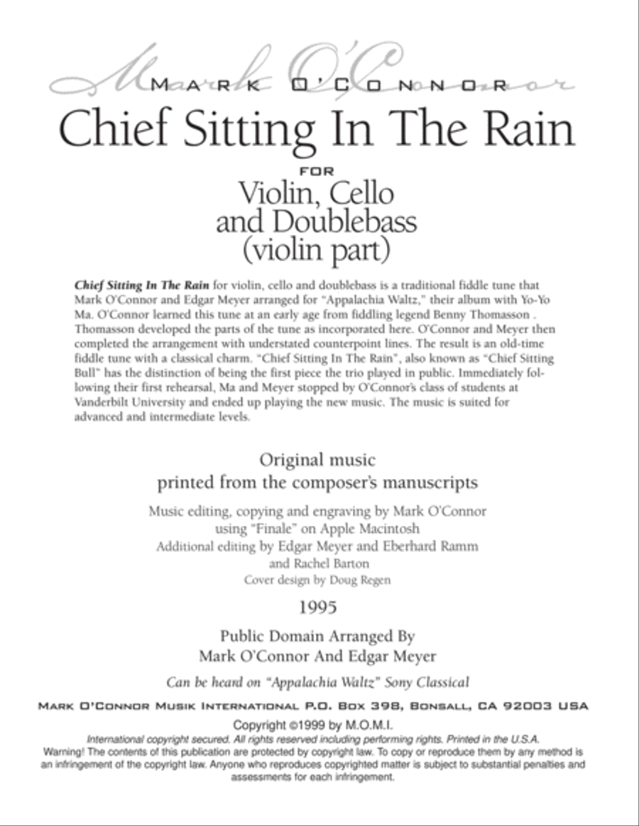 Chief Sitting In The Rain (violin part - vln, cel, bs) String Trio scores gallery preview page 3