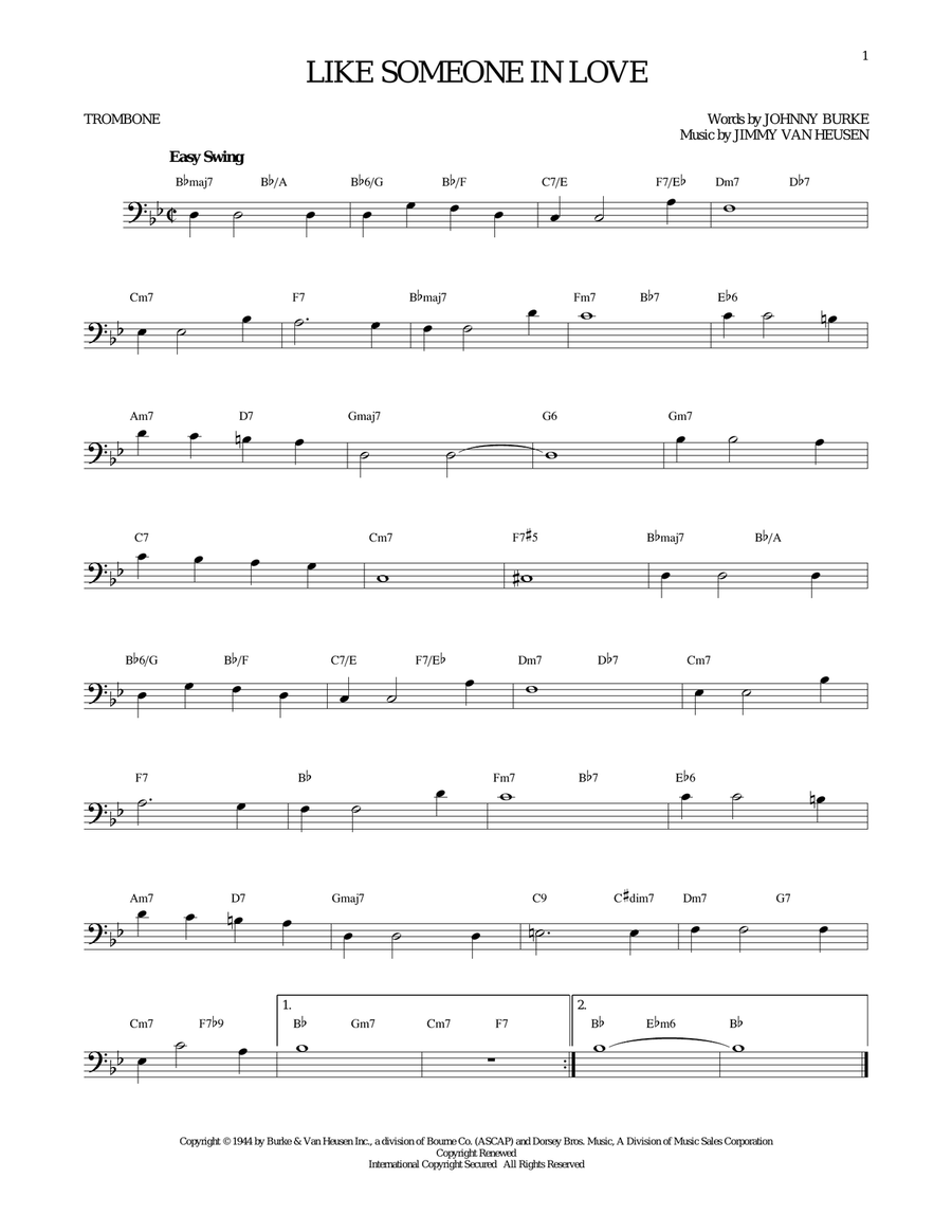 Like Someone In Love Like Someone In Love Trombone Solo scores gallery preview page 1