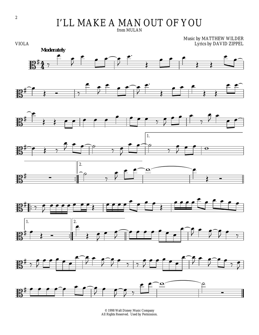 I'll Make A Man Out Of You (from Mulan) Viola Solo scores gallery preview page 1