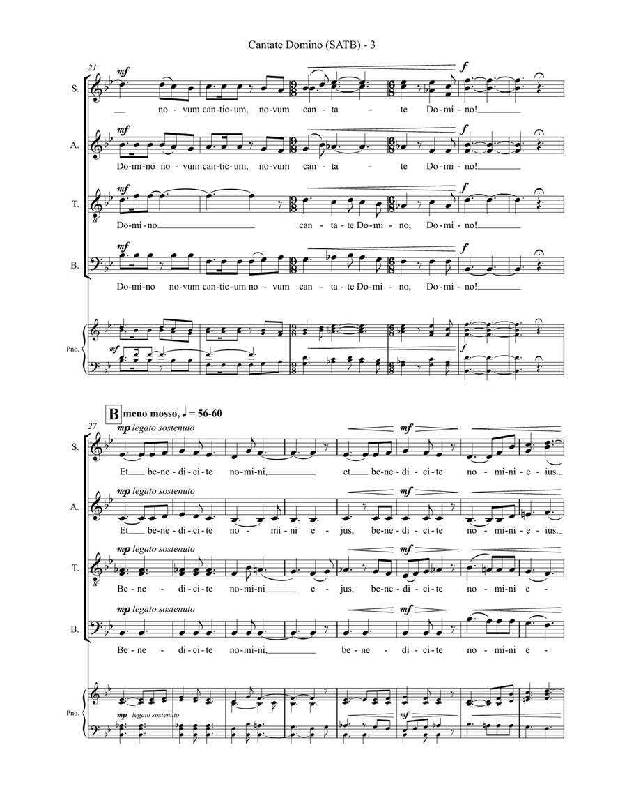Cantate Domino (fanfare for SATB chorus) - SCORE with piano reduction 4-Part scores gallery preview page 5