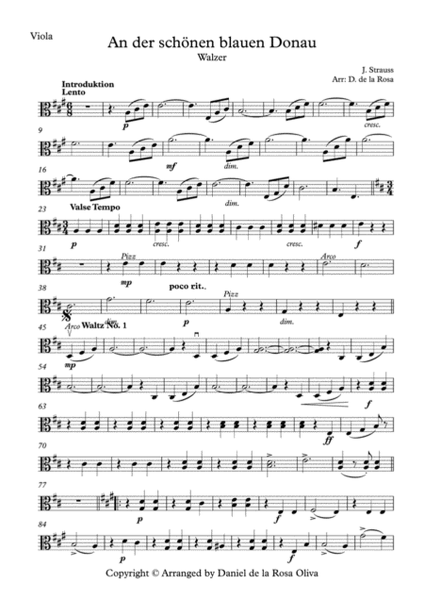 An der schönen blauen Donau - Johann Strauss - For String Quartet (Viola)