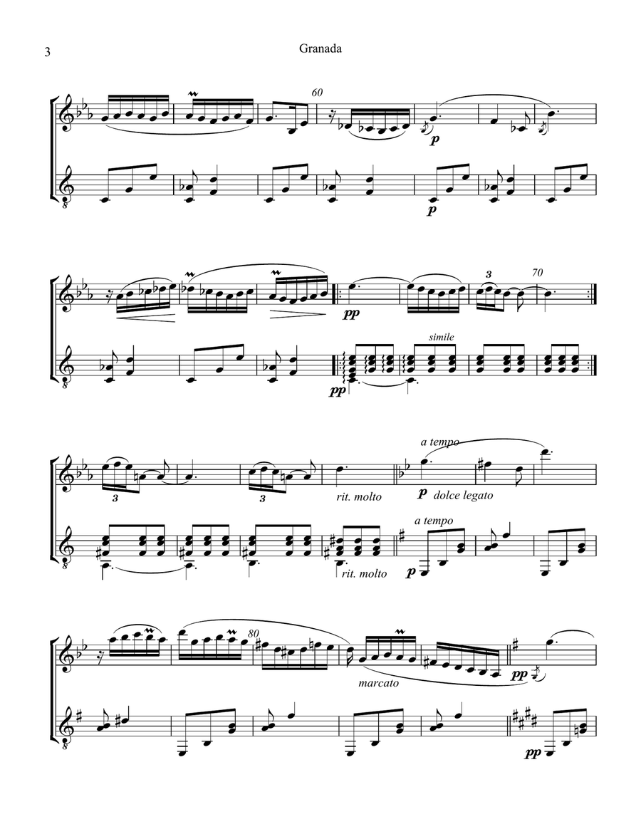 Granada from Suite Española for clarinet in Bb and guitar B-Flat Clarinet scores gallery preview page 4