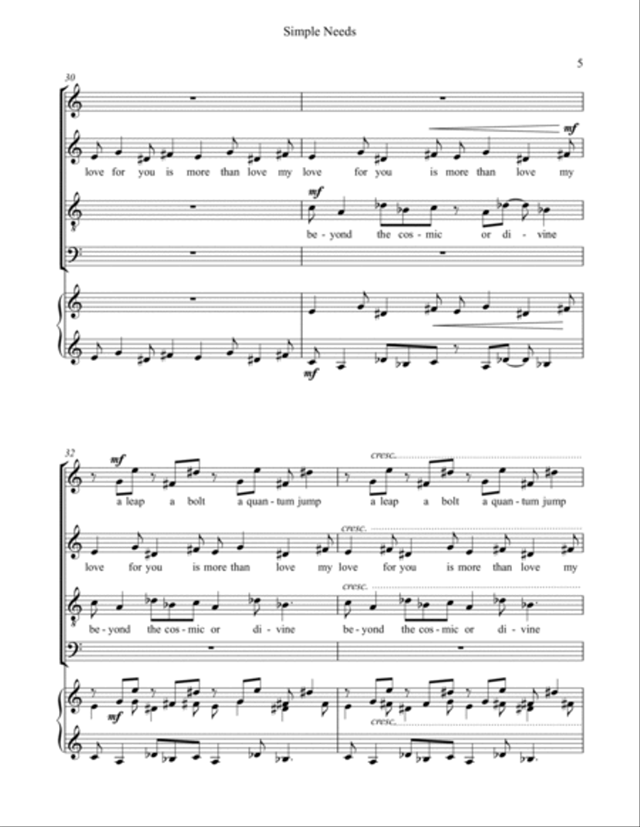 Simple Needs for mixed chorus (SATB) 4-Part scores gallery preview page 5