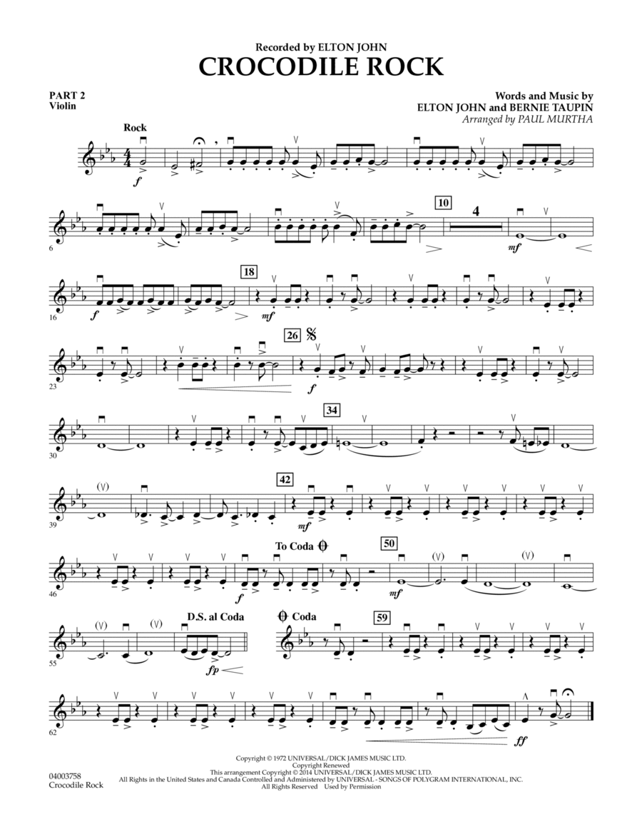 Crocodile Rock - Pt.2 - Violin Concert Band scores gallery preview page 1