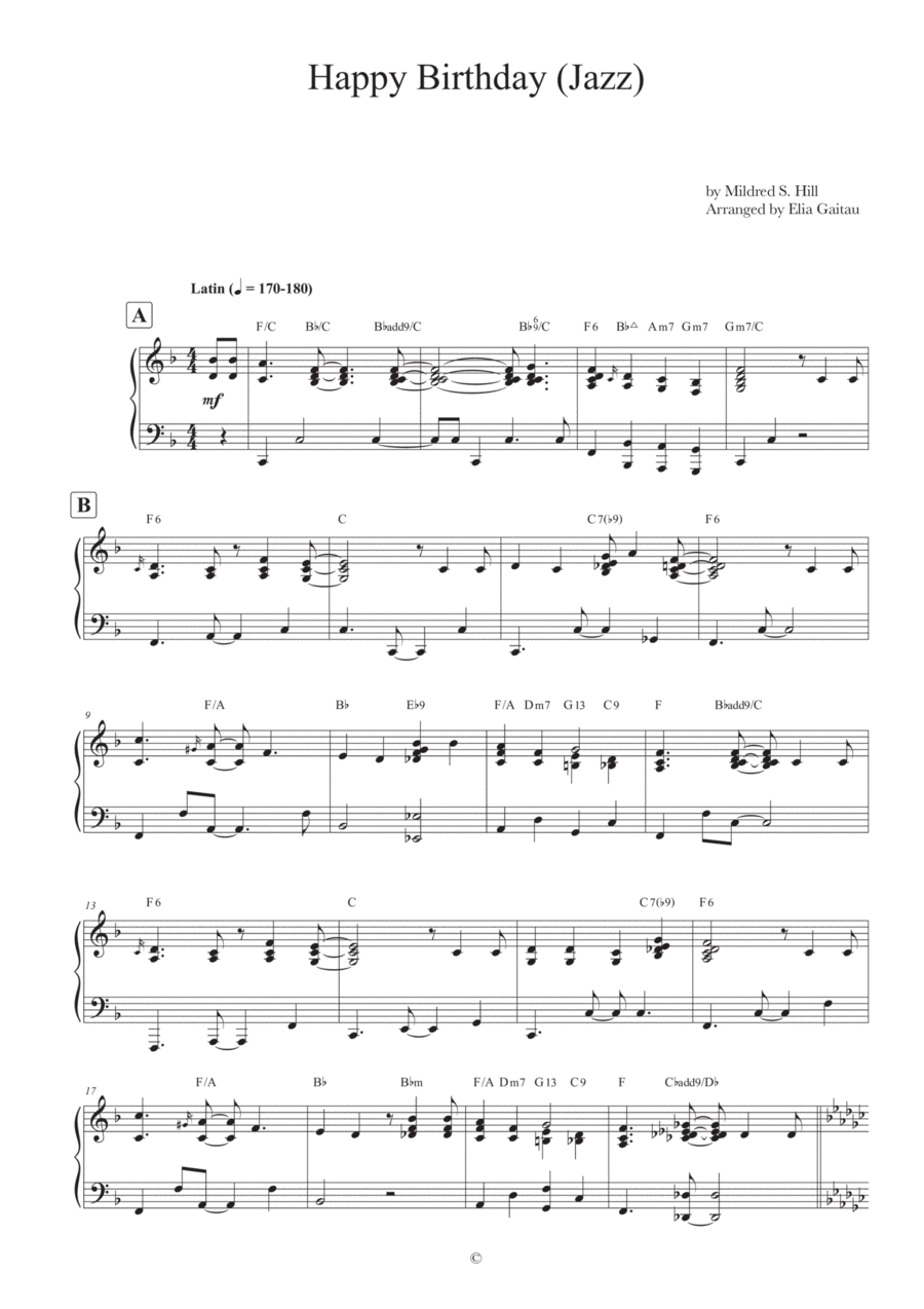 Happy Birthday (Jazz) Piano Solo scores gallery preview page 1