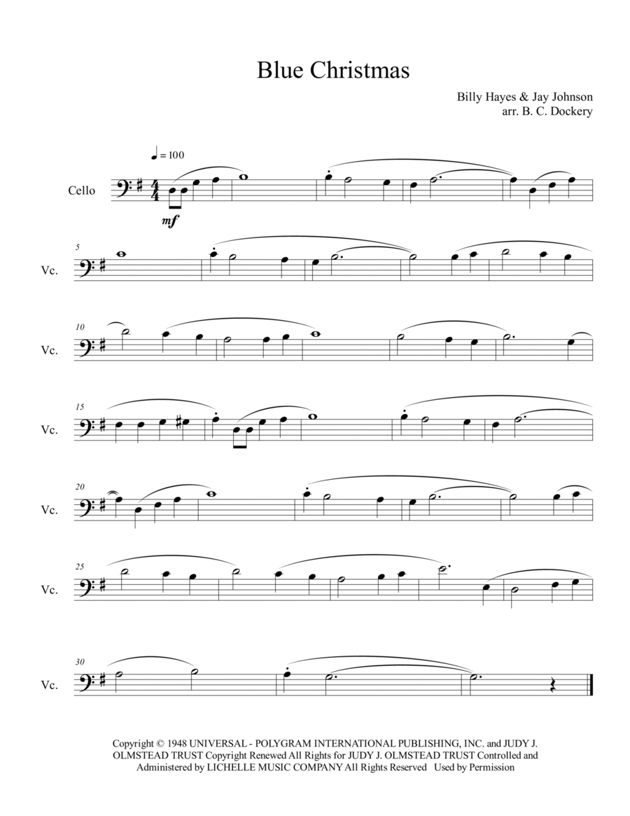 Blue Christmas Cello Solo scores gallery preview page 1
