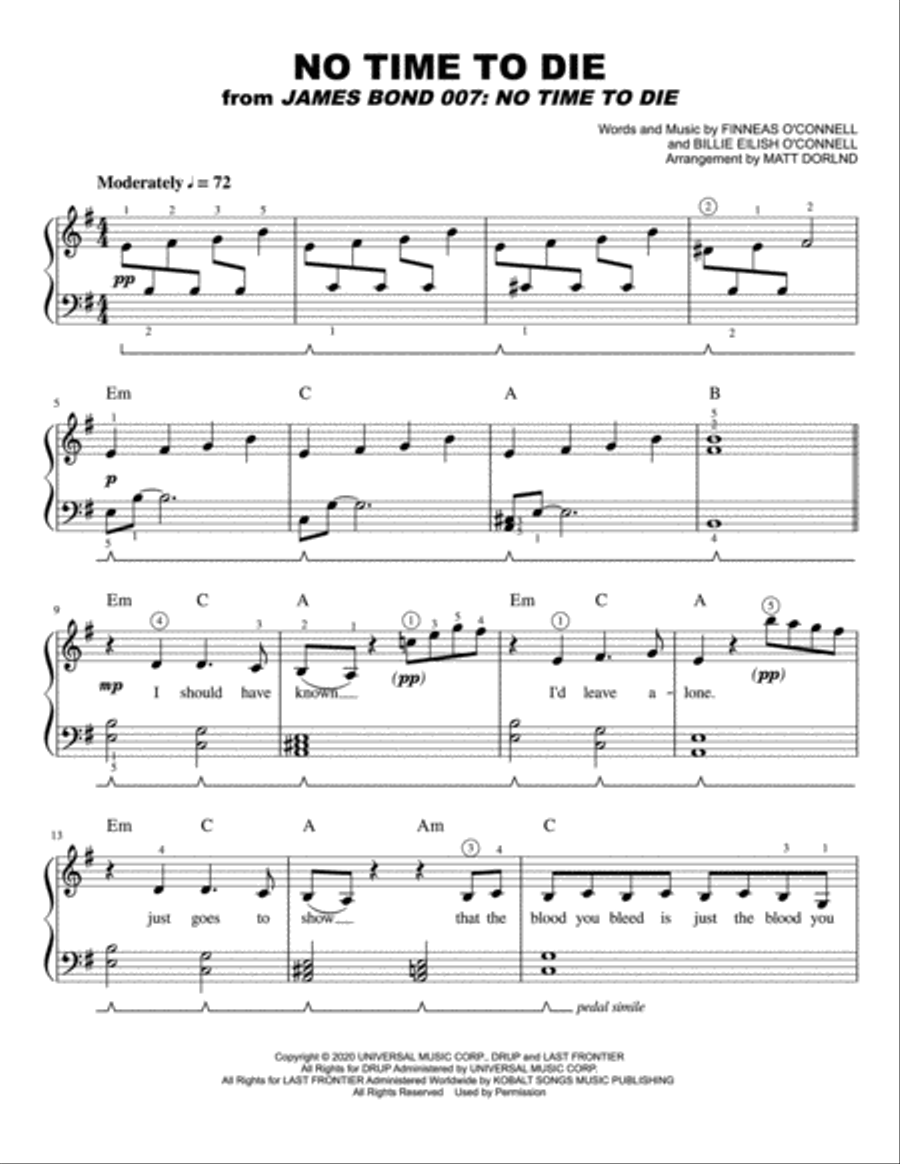 No Time To Die Easy Piano scores gallery preview page 1