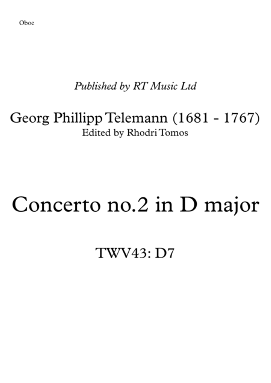 Telemann TWV43:D7 Concerto in D major. Oboe & trumpet solo parts. Oboe scores gallery preview page 1