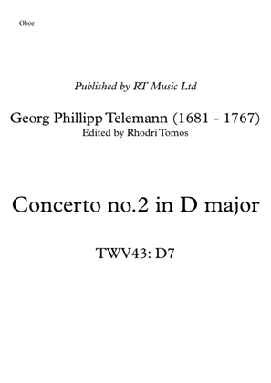 Book cover for Telemann TWV43:D7 Concerto in D major. Oboe & trumpet solo parts.