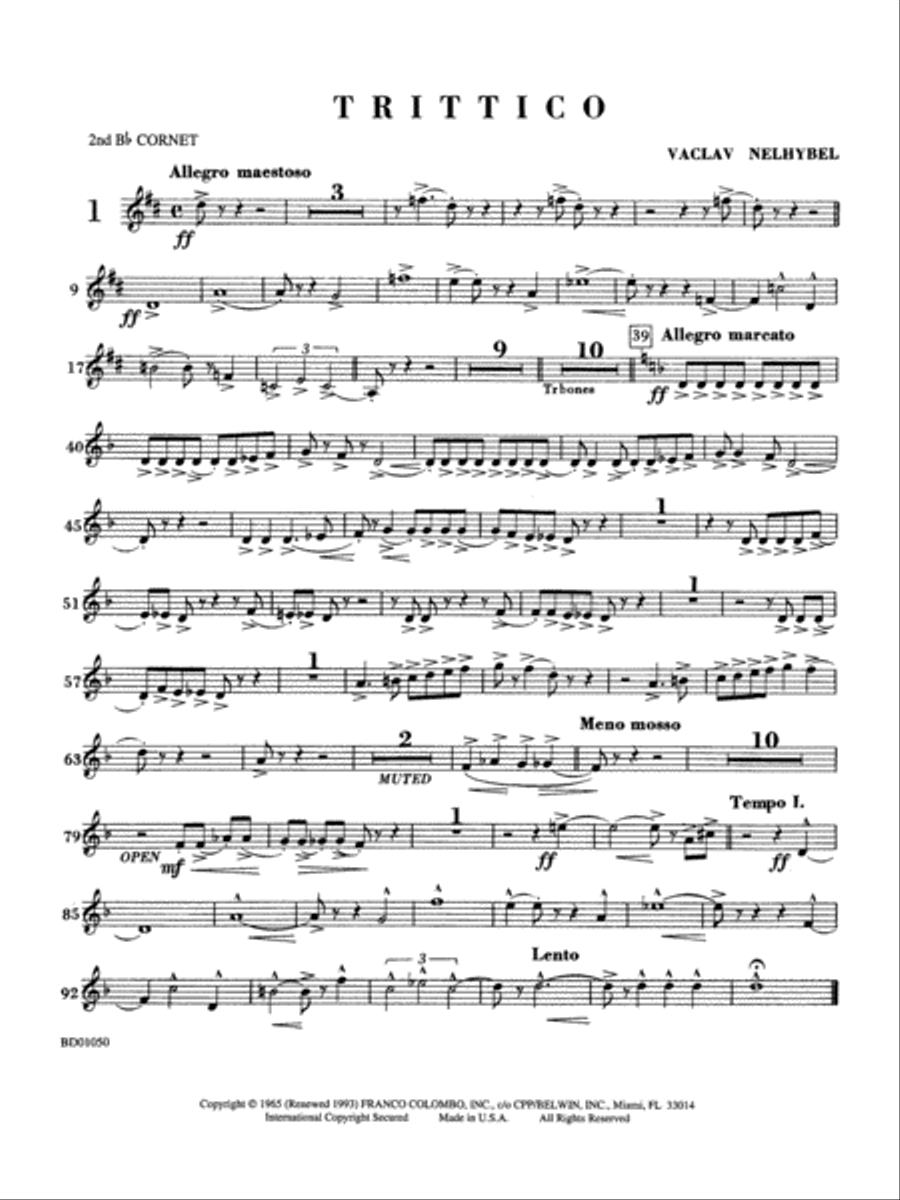 Trittico: 2nd B-flat Cornet Concert Band scores gallery preview page 1