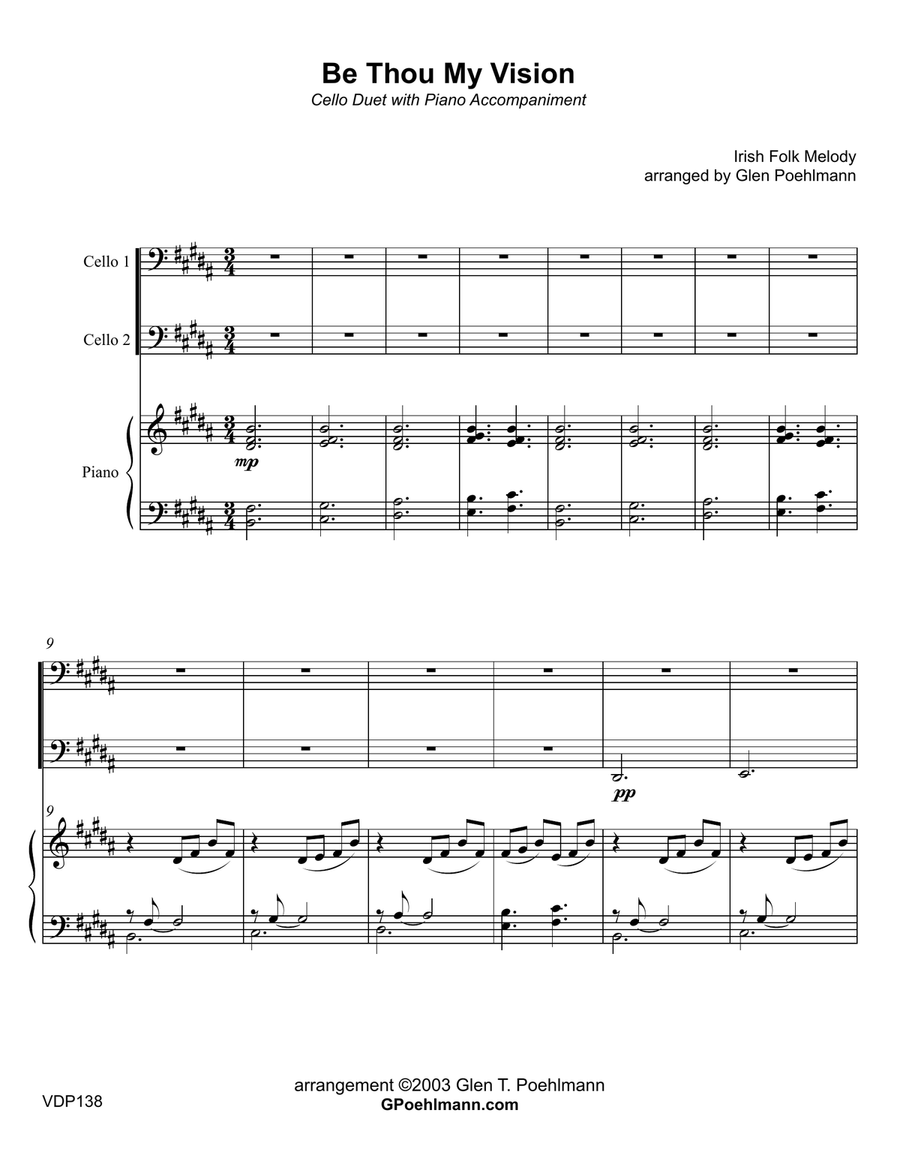 BE THOU MY VISION - CELLO DUET with Piano Accompaniment (Grade 3+) String Duet scores gallery preview page 1