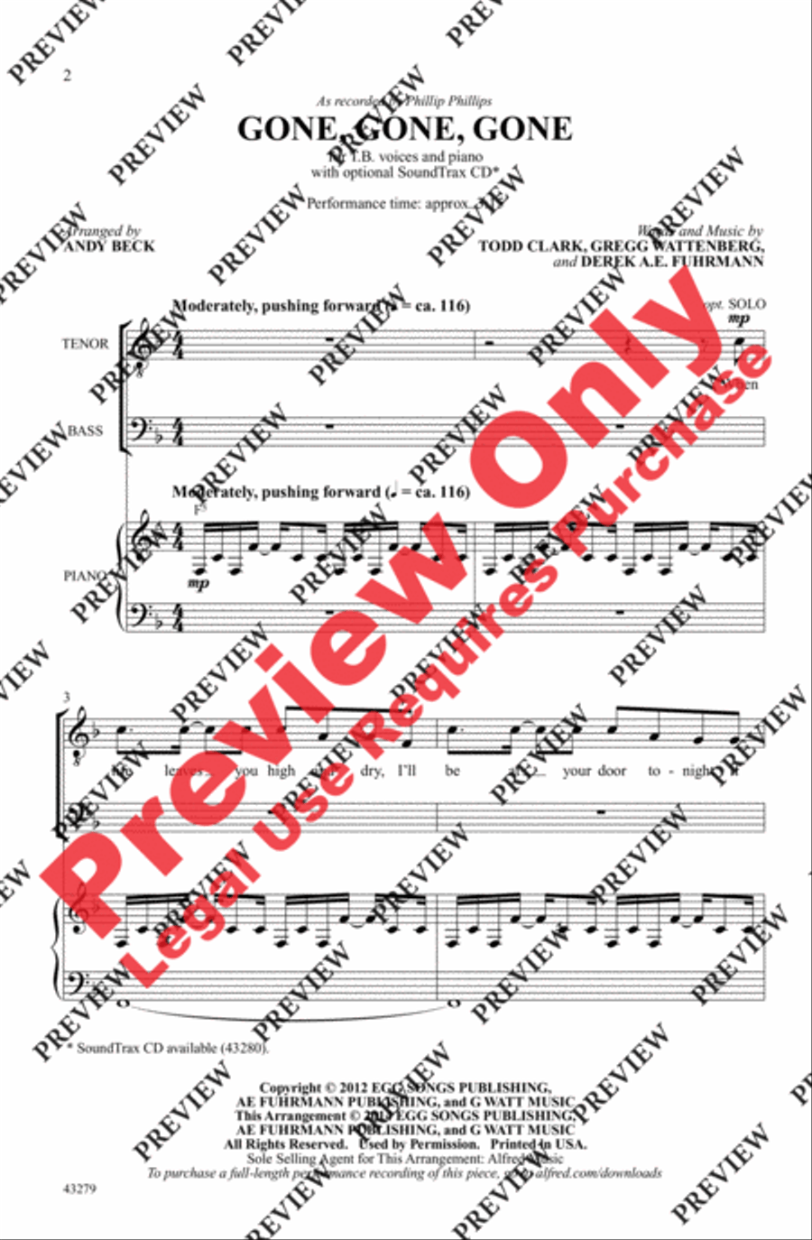 Gone, Gone, Gone Men's Choir scores gallery preview page 2