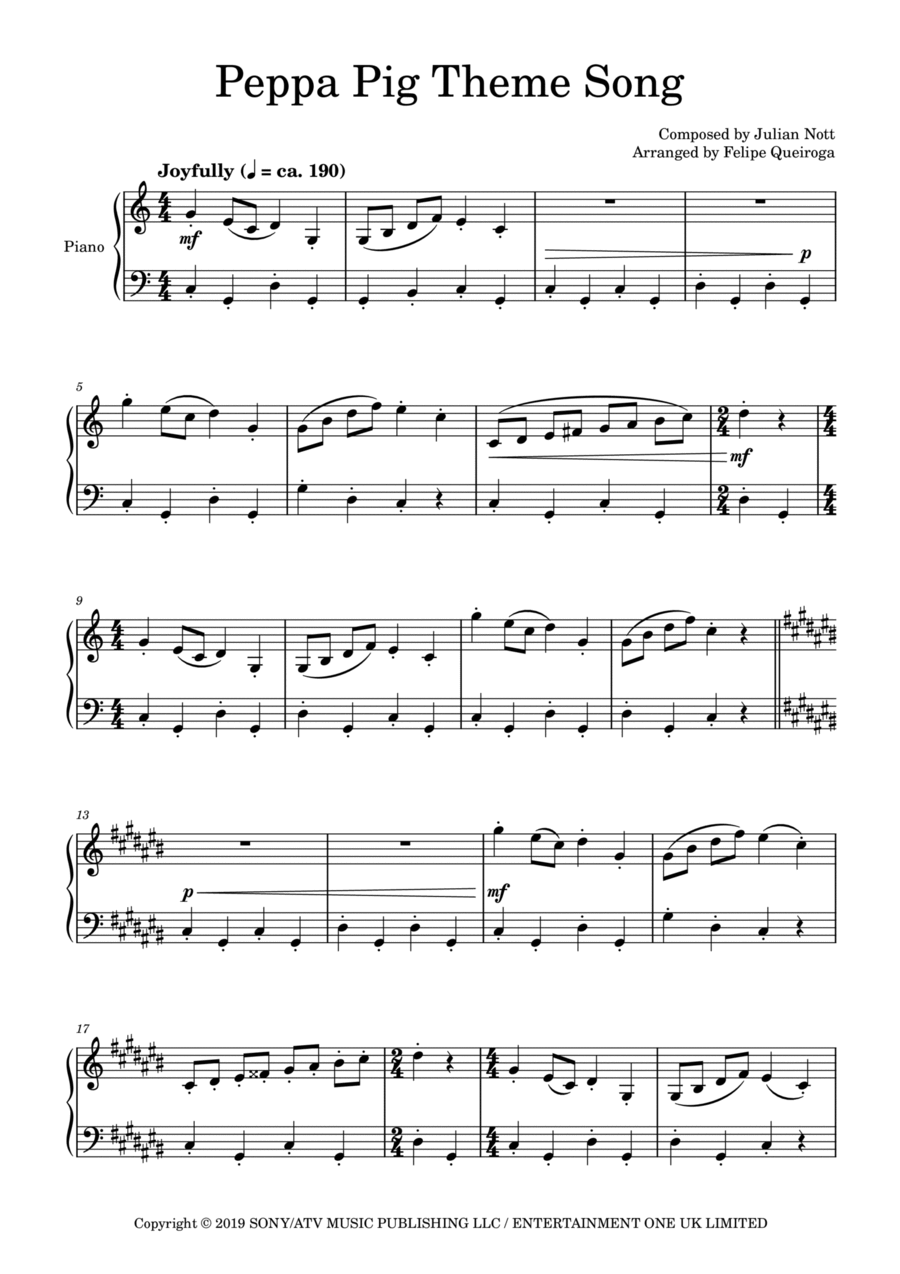 Peppa Pig Piano Solo scores gallery preview page 1