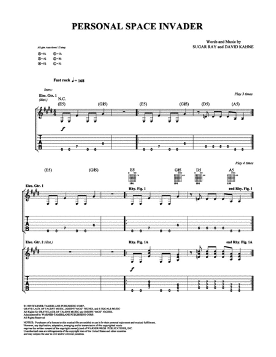 Personal Space Invader Electric Guitar scores gallery preview page 1