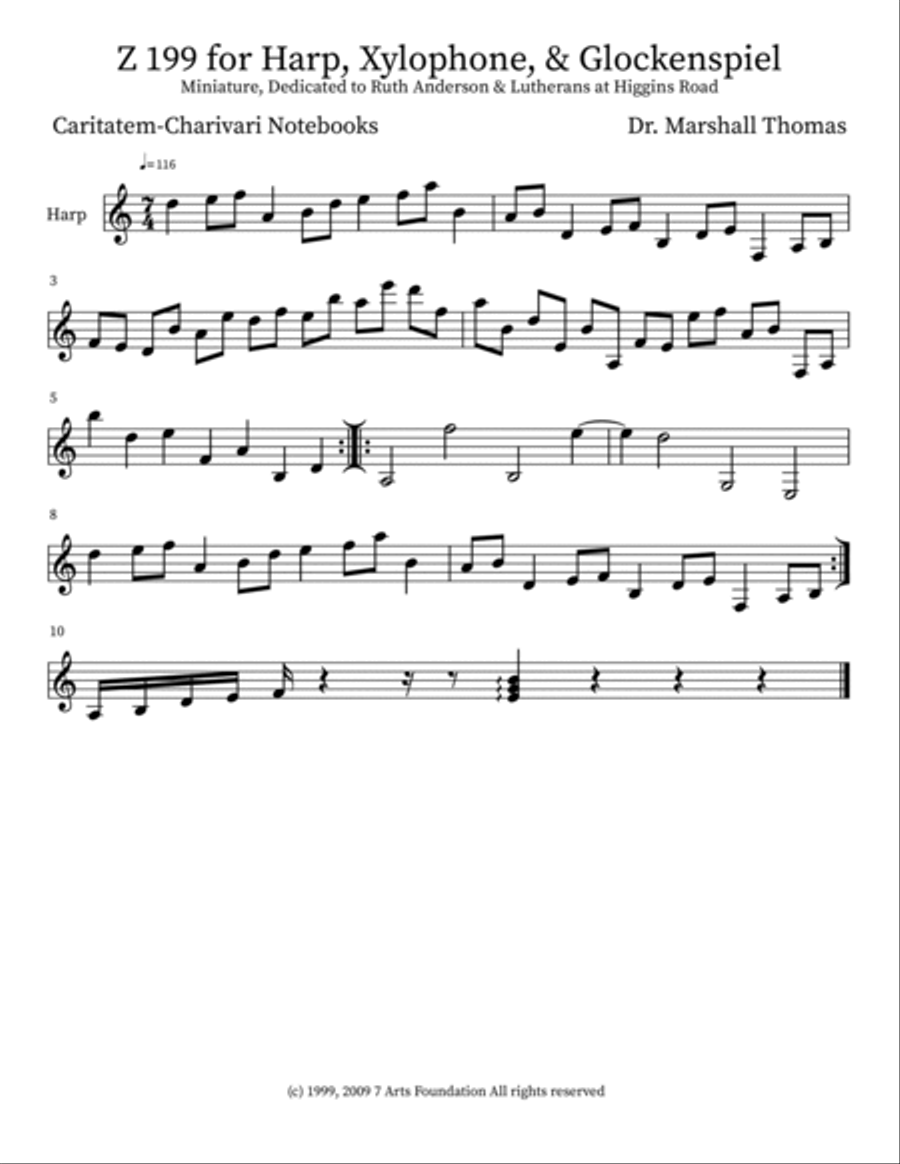 Z 199 for Harp, Xylophone, & Glockenspiel Glockenspiel scores gallery preview page 3