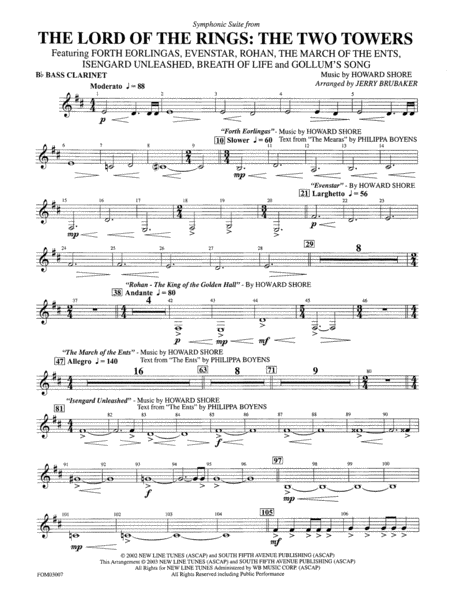 The Lord of the Rings: The Two Towers, Symphonic Suite from: B-flat Bass Clarinet