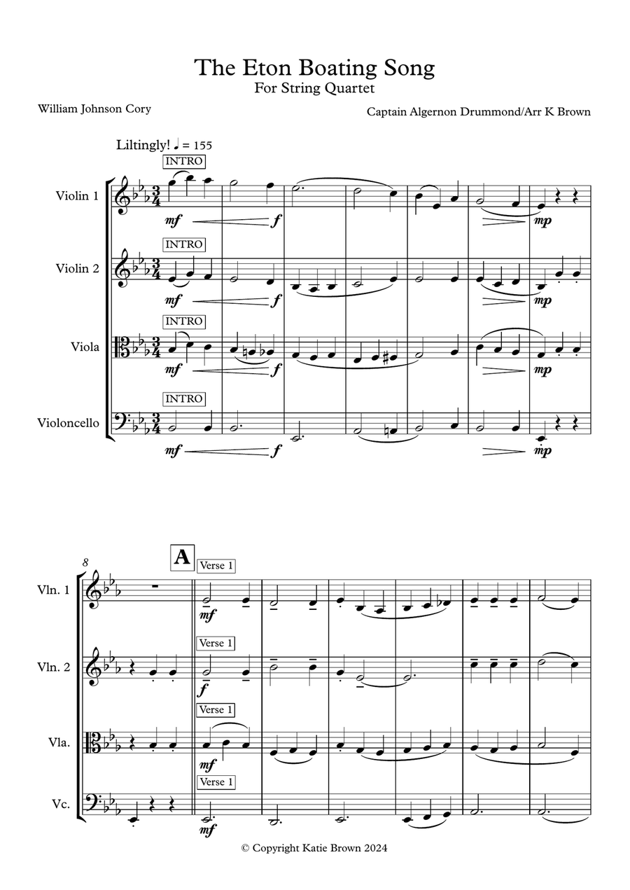 Eton Boating Song String Quartet scores gallery preview page 1