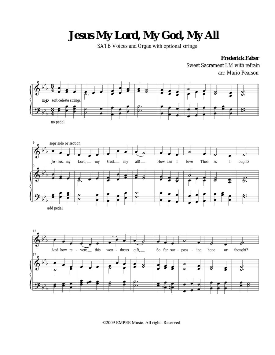 Jesus my Lord, my God, my all SATB,Organ optional strings 4-Part scores gallery preview page 1
