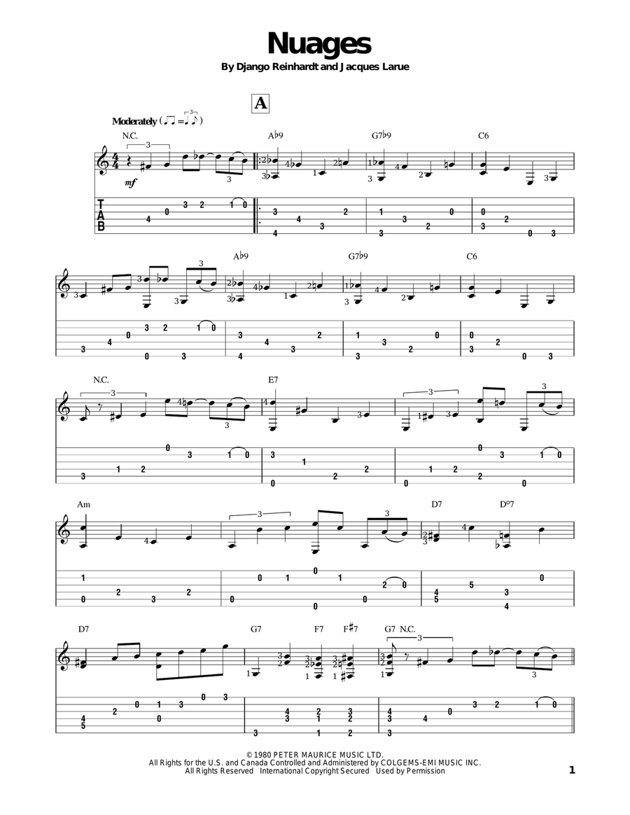 Nuages Acoustic Guitar scores gallery preview page 1