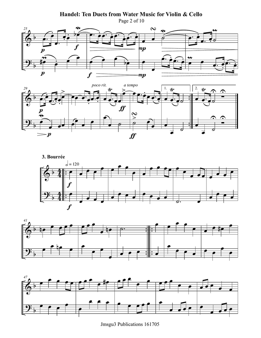 Handel: Ten Duets from Water Music for Violin & Cello String Duet scores gallery preview page 2