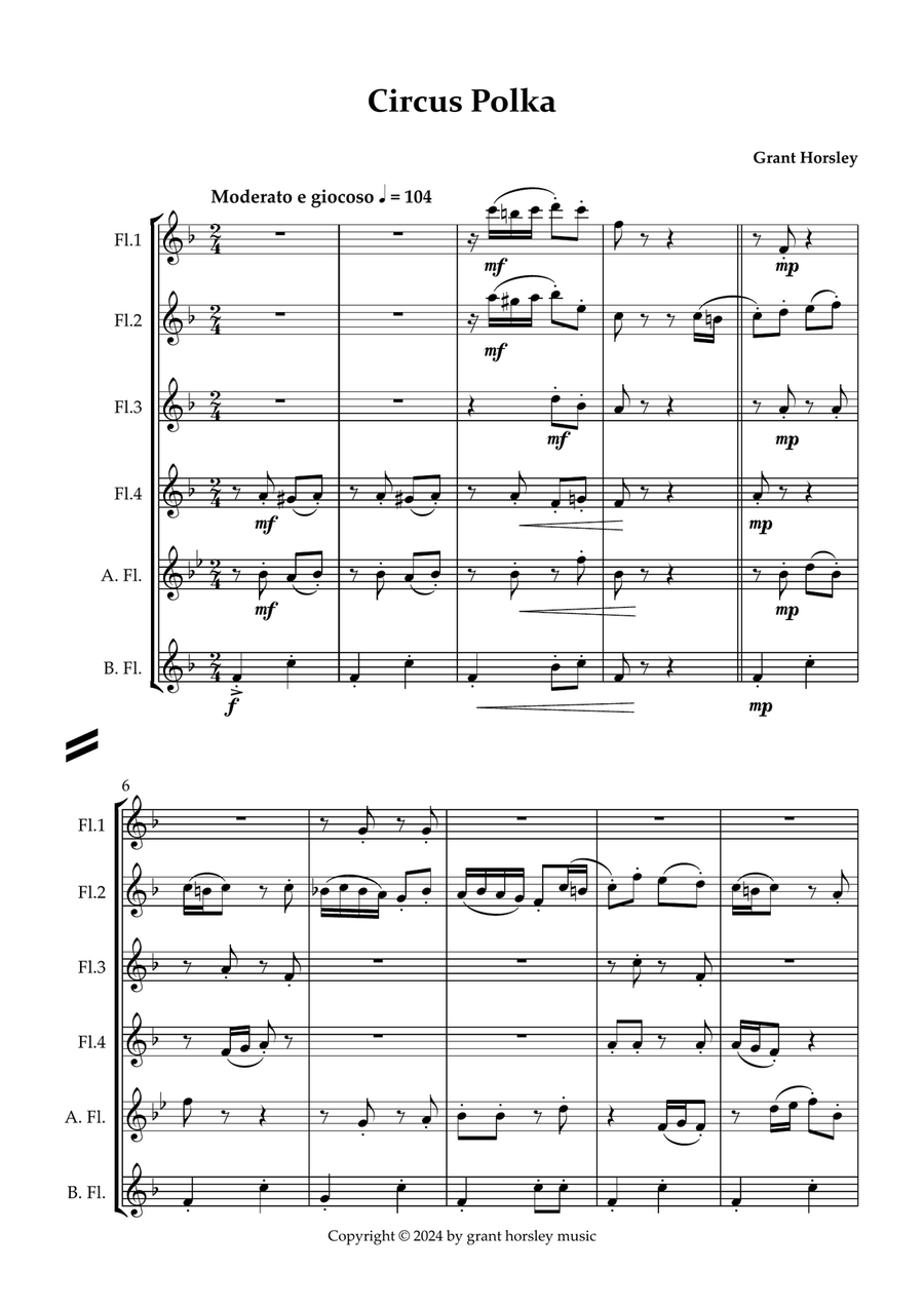 Circus Polka for Flute Choir. Flute Choir scores gallery preview page 2
