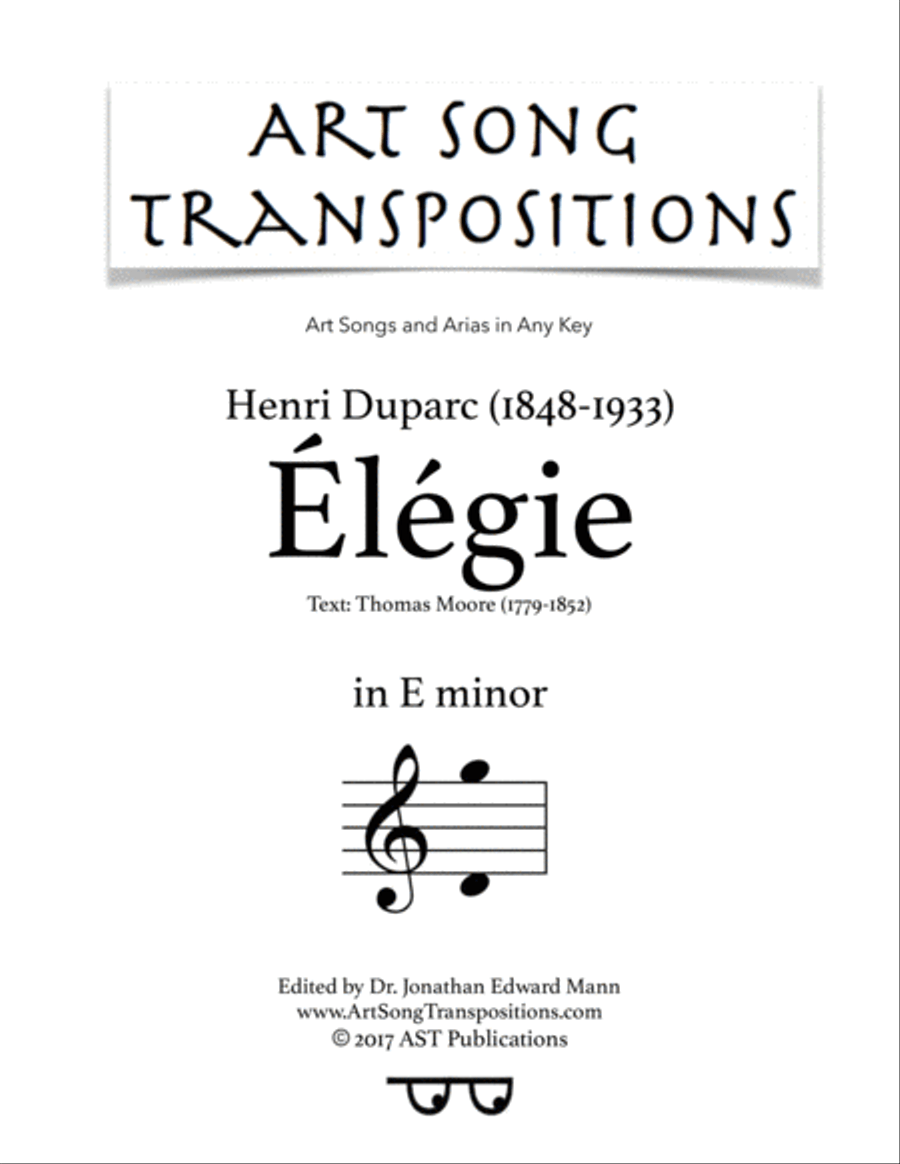 DUPARC: Élégie (transposed to E minor) Voice scores gallery preview page 1