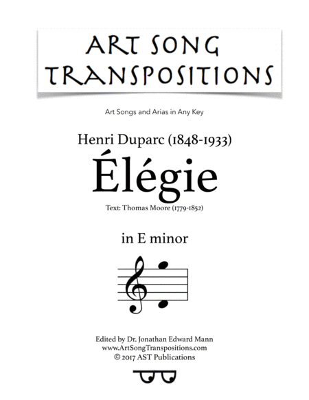 DUPARC: Élégie (transposed to E minor)