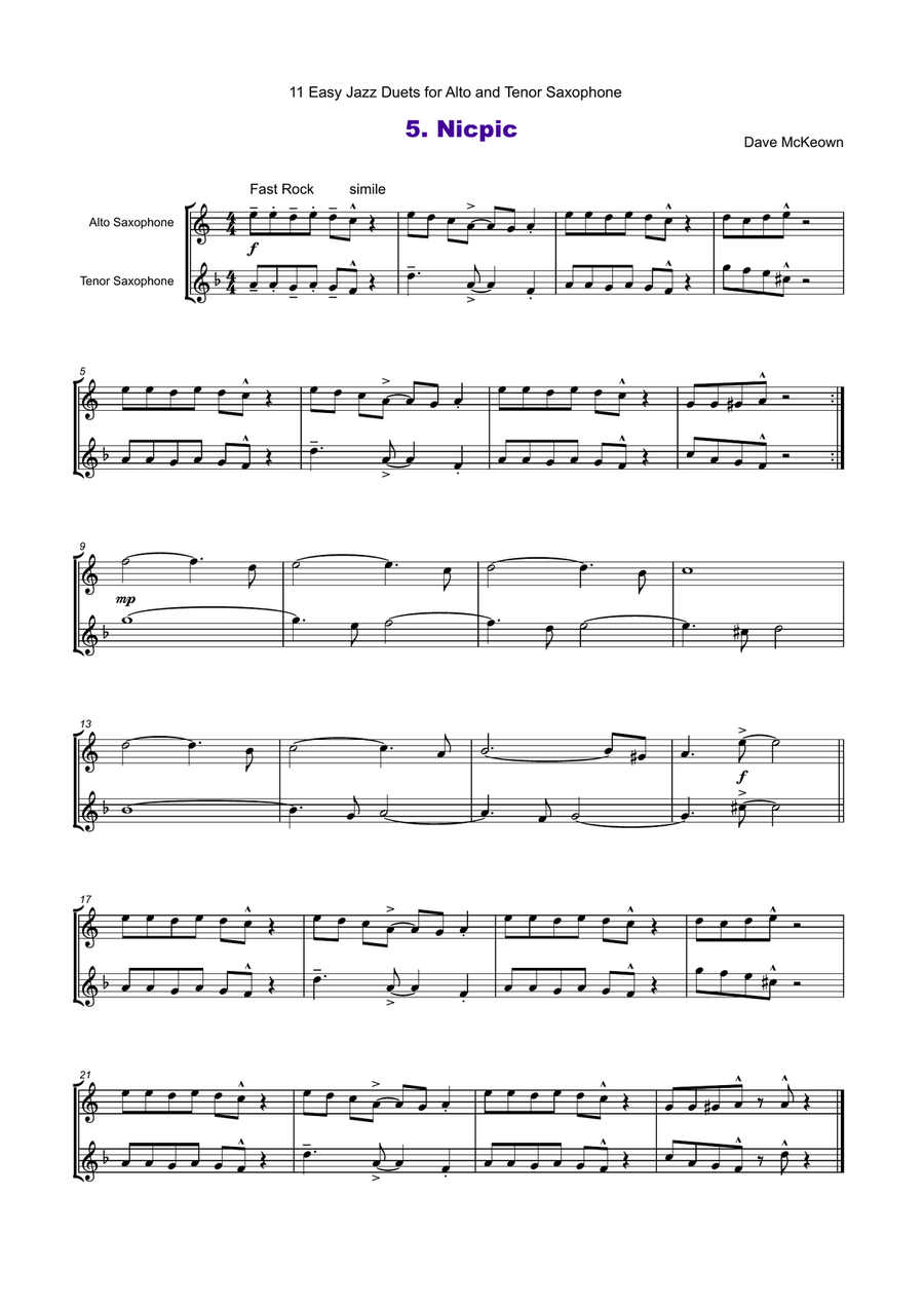 11 Easy Jazz Duets for Alto and Tenor Saxophone Woodwind Duet scores gallery preview page 6