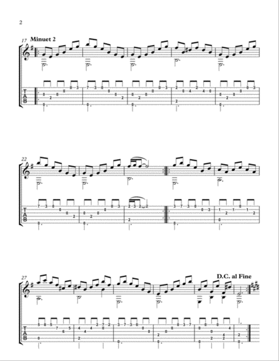 Two Minuets (for easy guitar) Acoustic Guitar scores gallery preview page 2