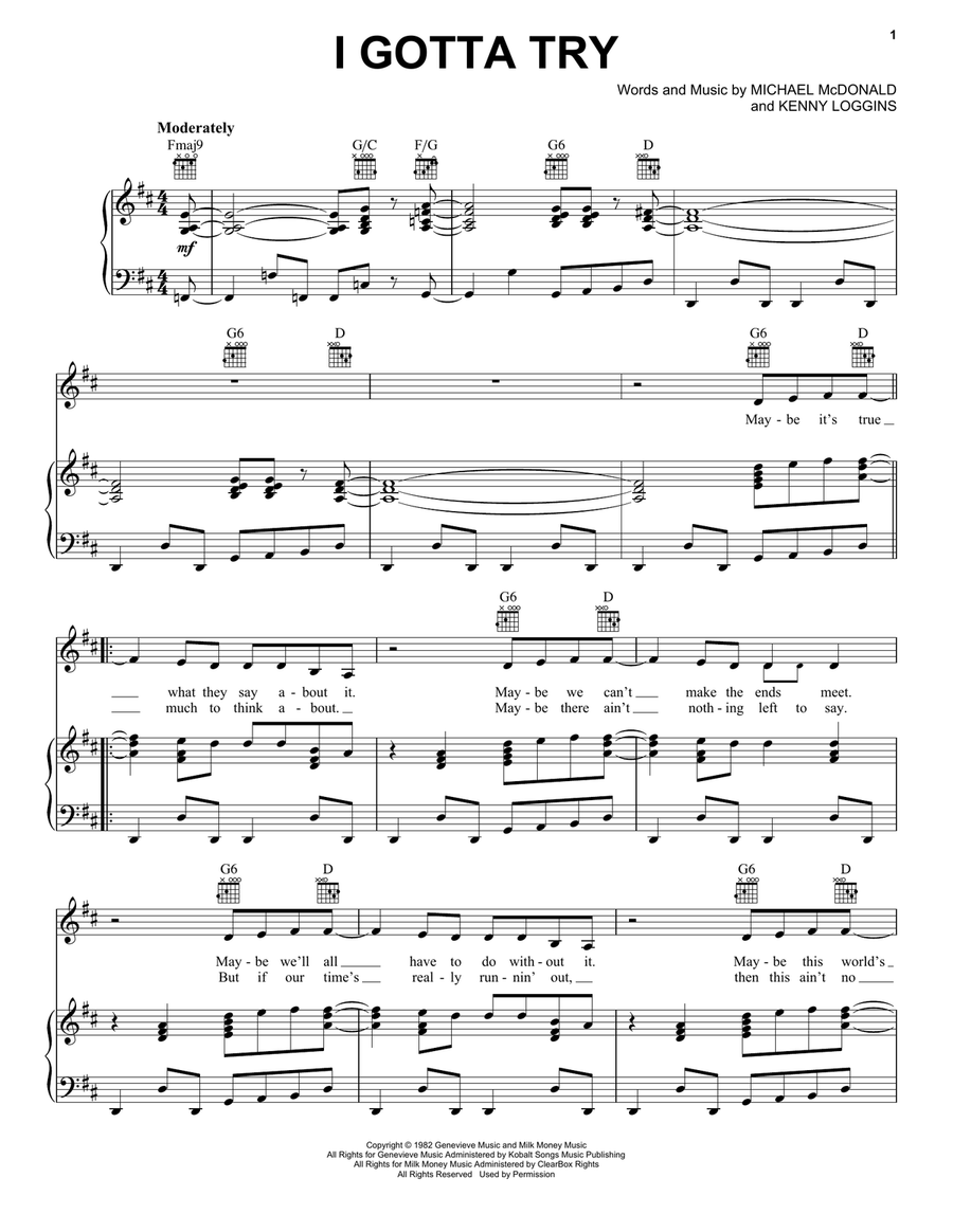 I Gotta Try Piano, Vocal, Guitar scores gallery preview page 1