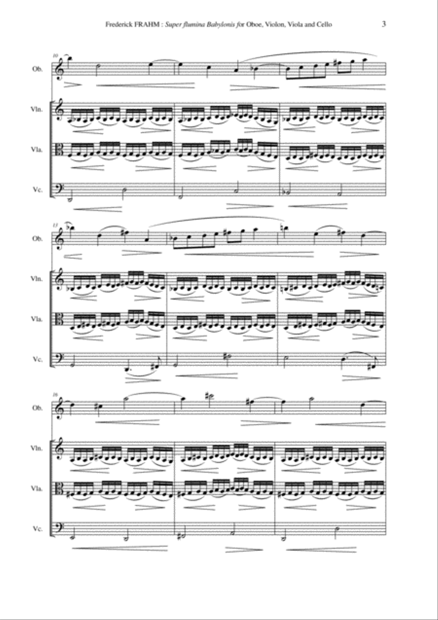 Frederick Frahm: Super flumina Babylonis for Oboe, Violon, Viola and Cello Small Ensemble scores gallery preview page 3