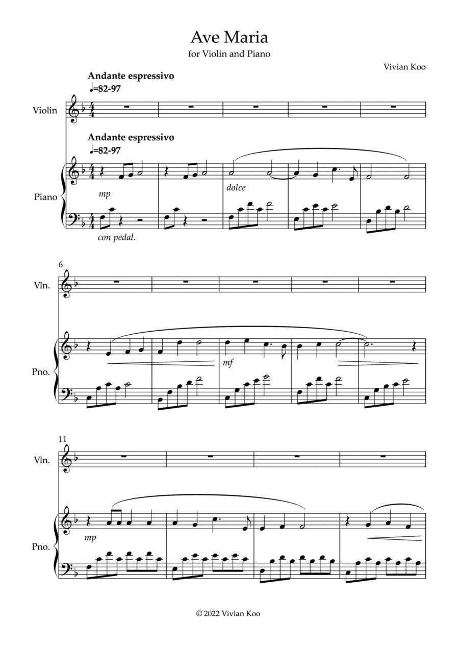 Ave Maria for violin and piano Violin Solo scores gallery preview page 1