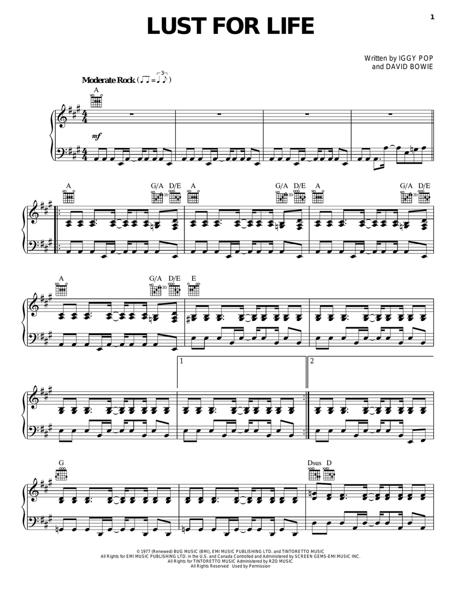 Lust For Life Piano, Vocal, Guitar scores gallery preview page 1