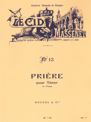 Massenet Jules Cid Air No.13 Priere Tenor Solo & Piano Book