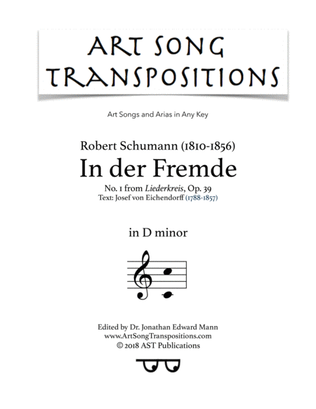 Book cover for SCHUMANN: In der Fremde, Op. 39 no. 1 (transposed to D minor)