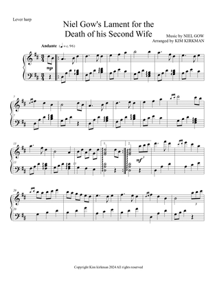 Book cover for Niel Gow's Lament for the Death of his Second Wife - arranged for lever harp in original key of D