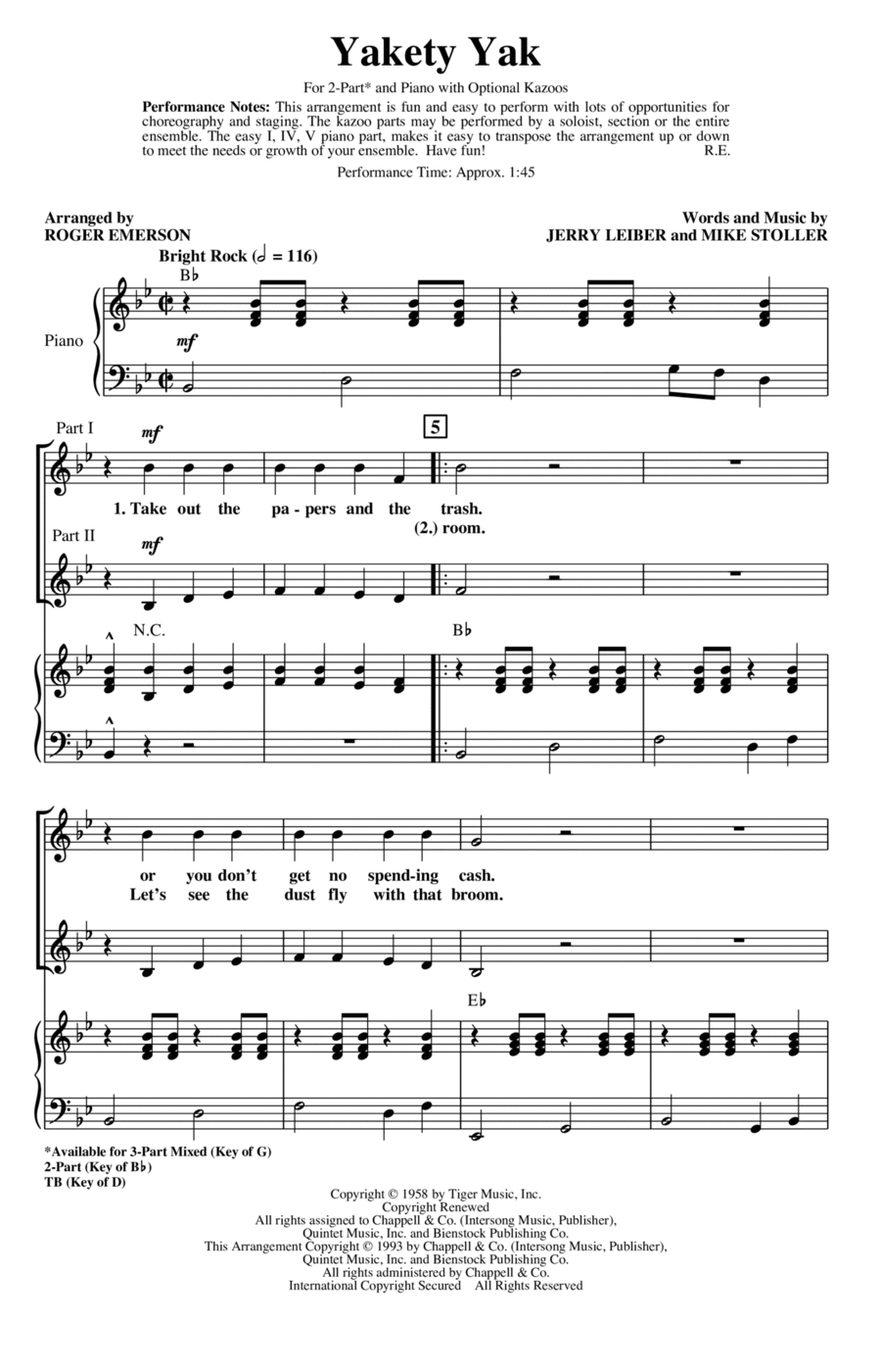 Yakety Yak (arr. Roger Emerson) 2-Part scores gallery preview page 1